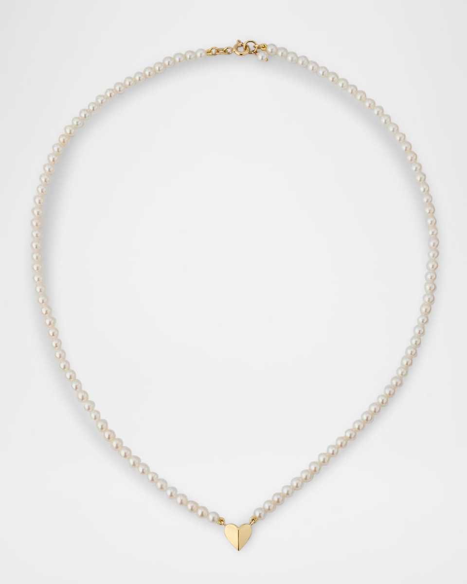 Folding Heart Pearl Strand Necklace